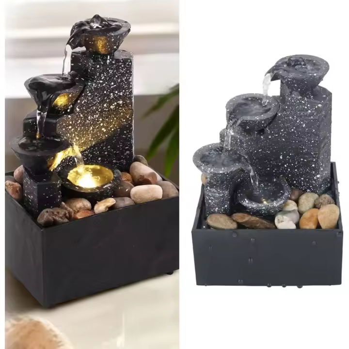 Fuente de agua de sobremesa con luz para decoración de interiores y ambiente relajante Cascada con sonido relajante Relajación zen en interiores para decoraciones de oficina y hogar - 1