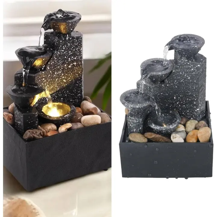 Fuente de agua de sobremesa con luz para decoración de interiores y ambiente relajante Cascada con sonido relajante Relajación zen en interiores para decoraciones de oficina y hogar - 1
