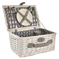Cesta de Picnic Mimbre Blanca para 2 con Juego Completo de Cubiertos, Platos y Copas - details 0