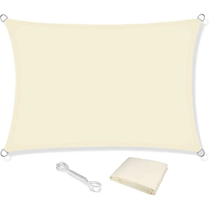 Toldo Vela de Sombra, Impermeable, 98% Bloqueador UV, Tela para Sombra Solar, 120 g/m², Toldo de Protección Solar para Fiesta en el Jardín, Patio al Aire Libre (Crema) - 1