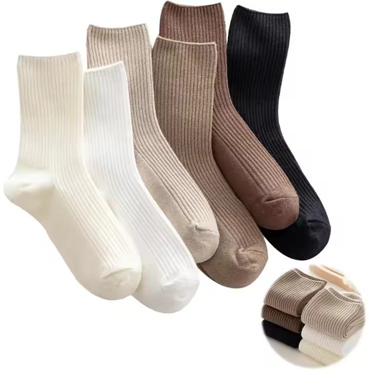 6 pares de calcetines de algodón para mujer, multicolor, transpirables, para deportes y ocio, marrón, negro, blanco, beige, crema, Altoa única - 1
