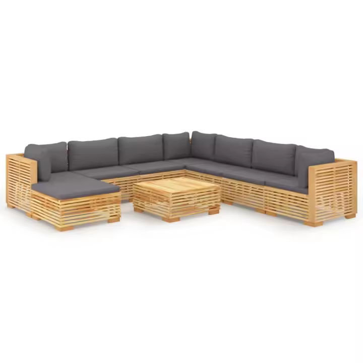 vidaXL Juego muebles de jardín 9 piezas y cojines madera maciza teca - 1