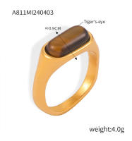 2025 Nuevo Anillo de Lujo de Acero Inoxidable Ojo de Tigre Natural Ovalado de Joyería Vintage para Mujer Regalo Anillo de Acero Chapado en Oro que no se empaña - details 0