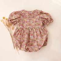Babero De Verano Para Bebé Niña Con Estampado Floral Camiseta Corta Algodón Romper Unipiece Para Recién Nacidos Estilo Cute - details 1