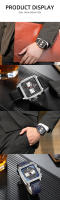 Reloj De Cuarzo Para Hombre MEGIR Con Dial Cuadrado Y Cronógrafo Correa De Cuero Azul Estilo Casual Deportivo Fecha 24 Horas MG-2182 - details 5