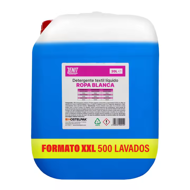 Hostelpak  20 l  Detergente líquido Ropa blanca  500 lavados  jabon lavadora  detergente liquido lavadora - 1