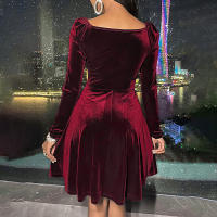 Vestido De Veludo Elegante Para Mujer Con Manga Larga A-Line Para Primavera Y Otoño Vestido De Banquete Fiesta Cocktail Noche Talla S-2XL - details 3