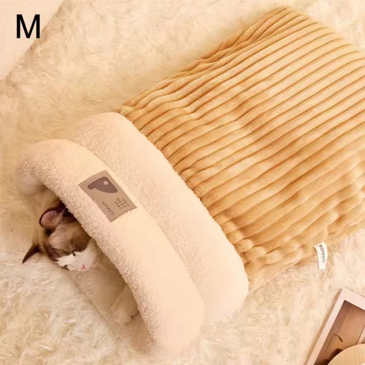 Bolsa De Dormir Para Mascotas Invierno Cálido Suave Plush Semi-Encerrado Sillón Para Gatos Y Perros Accesorios De Cama Cómodos Para El Hogar - 1