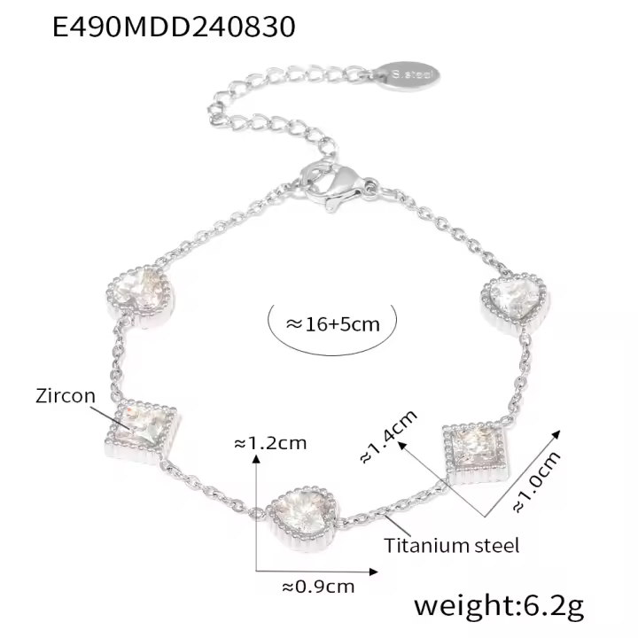 Pulsera de Zirconia en Forma de Corazón Rosa Diseño Cuadrado de Zirconia Púrpura Verde - 1