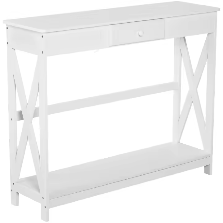 HOMCOM Mesa de Consola Clásica con 1 cajón y 1 Estante de Almacenaje para la Entrada el Pasillo o como Auxiliar en Salones y Comedores Estilo Elegante de 100x30x81cm Blanco - 1