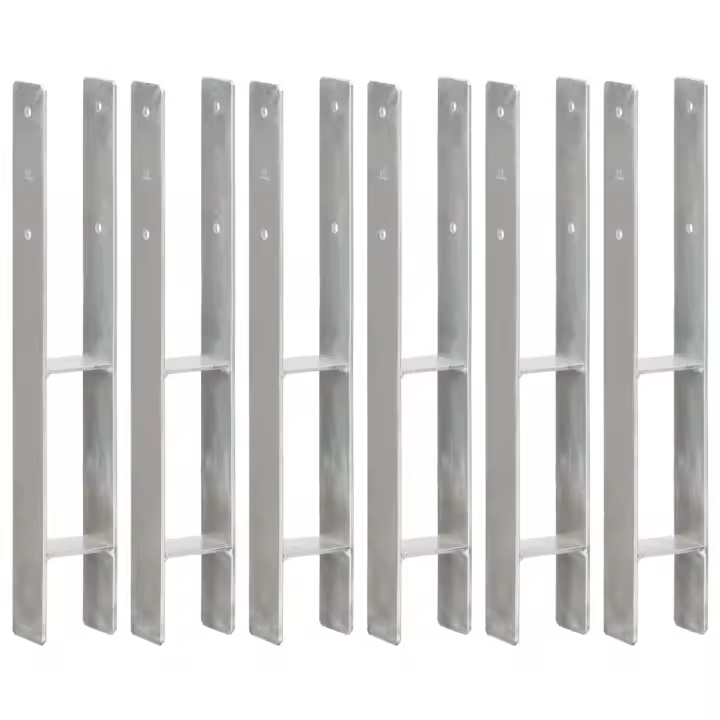 vidaXL Anclajes de valla 6 uds acero galvanizado plateado 8x6x60 cm - 1