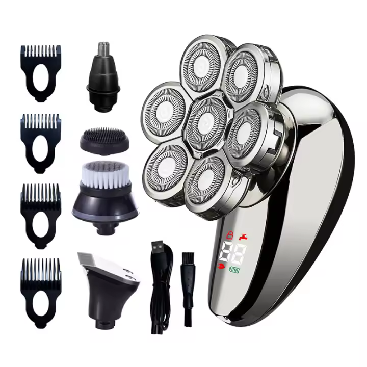 Afeitadora Eléctrica 5 En 1 Para Hombres Cabeza Lisa Peluca Afeitadora De Nariz Cuchilla Flotante 7D Afeitadora De Barba Recargable Razor - 1
