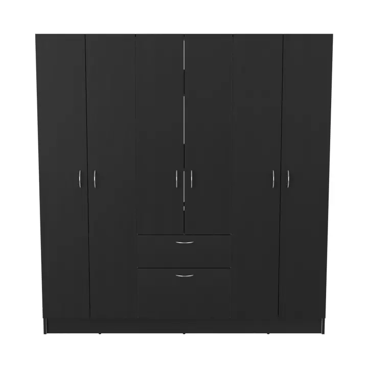 TUHOME Armario de 6 Puertas Mitu, con un cajón y gabinete, Wengue / Blanco Madera manufacturada Dormitorio-Almacenamiento - 1