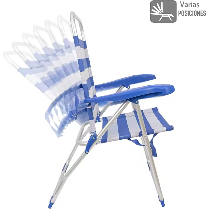 Silla de Playa Plegable y Reclinable de Varias Posiciones de Aluminio y Textileno Raya Azul - 1