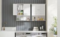 VASAGLE Armario de Pared para Baño, Armario Colgante, Armario de Almacenamiento con Estante Ajustable, Puertas de Doble Persiana y Estante Abierto, 20 x 60 x 70 cm, Blanco - details 1