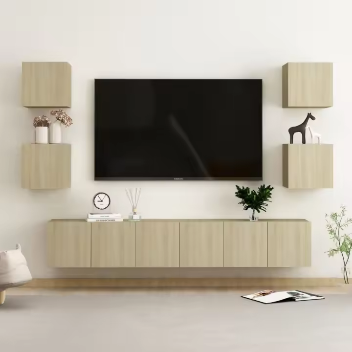 vidaXL Set muebles de salón TV 7 pzas madera ingeniería roble Sonoma - 1