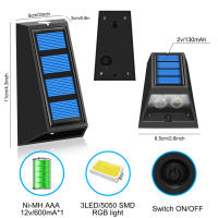 8pcs Luces Solares Para Jardín Decorativas Cambio De Color RGB Impermeables Para Pared Regalo De Navidad Iluminación Para Camino Valla Escalera - details 4