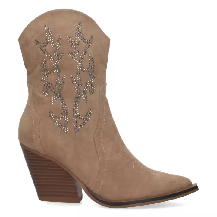 PuntoSalao Botines cowboy tacón campero mujer brillo en caña color apricot - 1