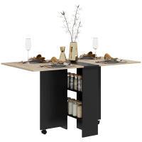 HOMCOM Mesa Plegable de Comedor Mesa de Cocina Plegable con Ruedas Alas Abatibles y Estantes Mesa Plegable para 4-6 Personas 75x140x74 cm Natural y Negro - details 0
