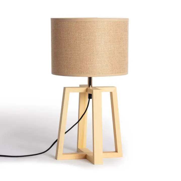 LEDKIA LIGHTING - Lámpara de Mesa de Madera Korsade | Diseño Elegante | Apta para Interior | Compatible con Bombilla LED E27 | Ideal para Salón o Dormitorio, Blanco, Madera, Textil - 1