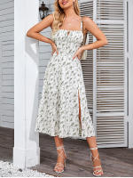 Vestido Midi De Verano Con Estampado Floral NewAsia Para Mujer Cintura Ajustable Con Tirantes Deslizables Y Abertura En El Lado Casual Para Fiestas Y Playa - details 4