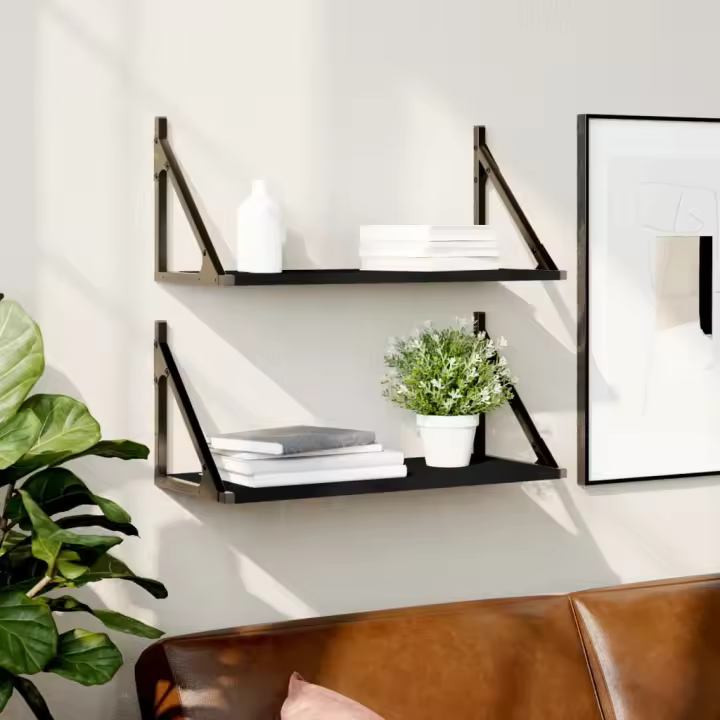 Estantes de pared 2 uds madera ingeniería negro 60x25x25,5 cm - 1