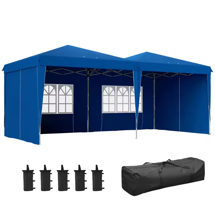 Outsunny Carpa Plegable 6x3 m con Paredes Laterales Carpa para Fiestas Altura Ajustable con Bolsa de Transporte Ruedas y 5 Bolsas de Arena para Exterior Jardín Patio - 1