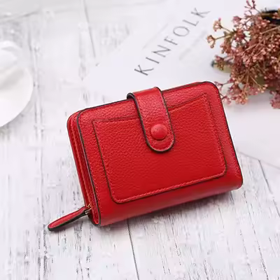 Cartera de Lujo para Mujer con Broche y Cremallera en Color Rojo y Negro - 1