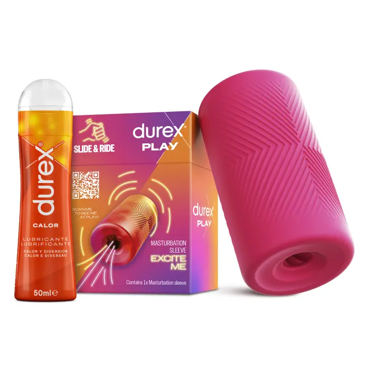 Durex Masturbador SLIDE & RIDE + Lubricante Efecto Calor 50 ml, Elástico, Suave Flexible y Texturizado con Estrías - 1