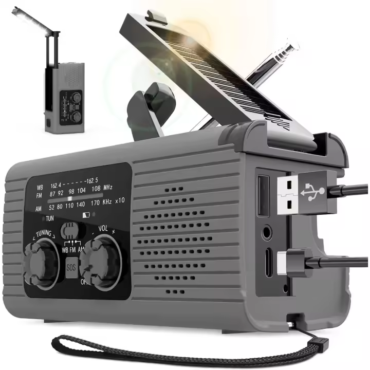 Radio de manivela de Energía Solar,Radio de manivela Solar | Radio Am/FM/NOAA with Pilas,Radio de Alarma SOS, banco de Energía de Radio de Supervivencia de Carga de 3 Vías para Viajes, Camping - 1