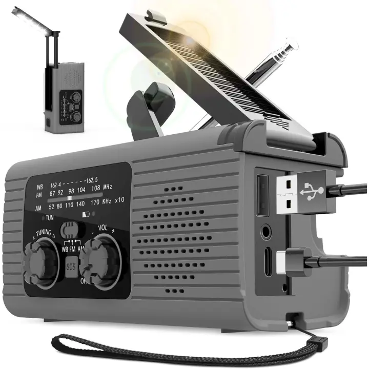 Radio de manivela de Energía Solar,Radio de manivela Solar | Radio Am/FM/NOAA with Pilas,Radio de Alarma SOS, banco de Energía de Radio de Supervivencia de Carga de 3 Vías para Viajes, Camping - 1