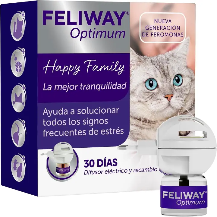 FELIWAY Optimum -- Difusor + Recambio 48ml  Nueva Generación de Feromonas - Soluciona todos los signos de estrés del gato - - 1