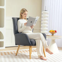 Cecodadi Salón Reclinable Sillón Reclinable with Pata de Madera Sillón de Terciopelo para Lectura, Sillón Tapizado para Dormitorio Gris - details 2