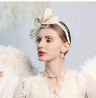 Fascinador De Lana Blanca Para Mujer Con Velo Y Lazo Elegante Para Bodas Y Fiesta De Té Cumpleaños Y Corrida Sombrero De Church Derby - details 3