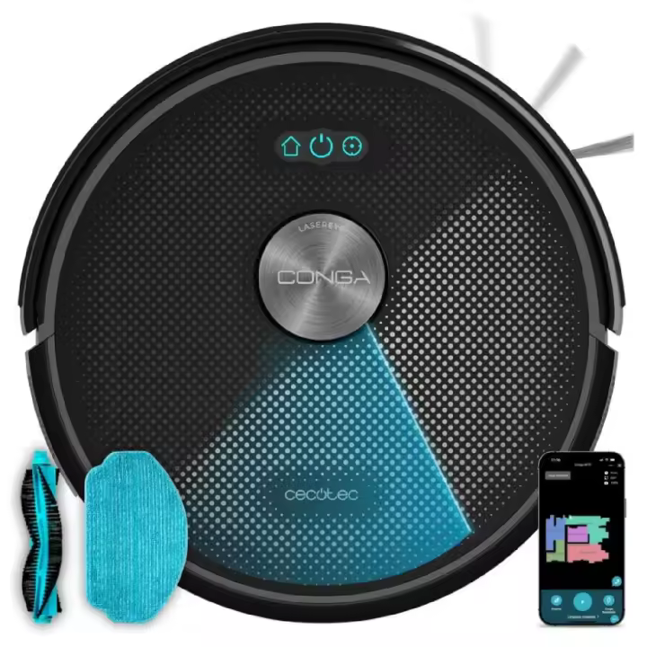 Cecotec Robot Aspirador y Friegasuelos Conga M50. Navegación Láser, 5000Pa Presión de Succión, Batería de 3200 mAh - 1