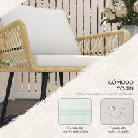 Outsunny Conjunto de Mesa y Sillas de Jardín Exterior Juego de 3 Piezas Sillas y Mesa de Ratán con 2 Sillas 1 Mesa de Centro Redonda y Cojines para Terraza Césped Balcón Natural - details 5