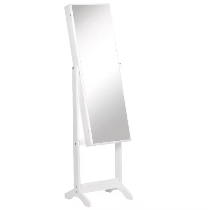 HOMCOM Espejo Joyero de Pie Armario de Joyería con 4 Ángulos Ajustables Cerradura Magnética Organizador de Joyas con Estantes Ranuras para Pendientes Anillos Collares 46x36,5x151,5 cm - 1