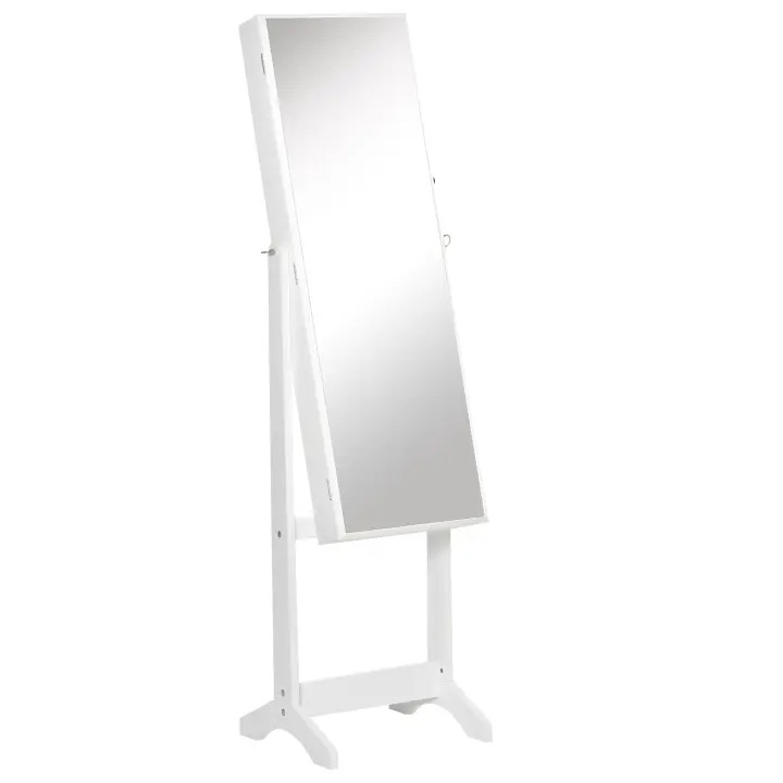 HOMCOM Espejo Joyero de Pie Armario de Joyería con 4 Ángulos Ajustables Cerradura Magnética Organizador de Joyas con Estantes Ranuras para Pendientes Anillos Collares 46x36,5x151,5 cm - 1