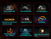 Monitor Gaming Curvo FYHXele 24 pulgadas, 1080P FHD 1920*1080, pantalla VA 16:9, 75Hz, panel MVA curvo 2800R, 2ms, 99% sRGB, inclinación ajustable, 1*HDMI 1*VGA, FY24FMC, For RPG RAC RTS MOBA Gaming, Office Working - details 2