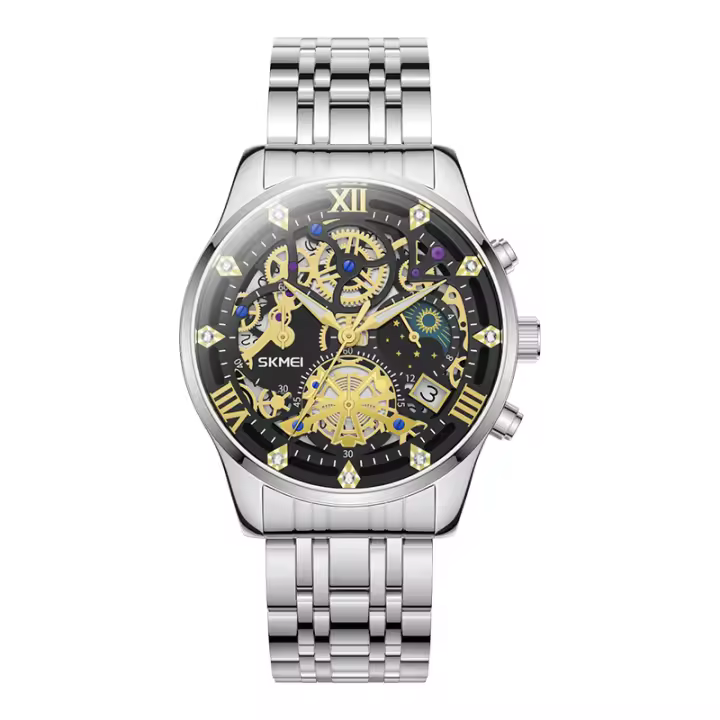 Reloj para hombre, reloj esqueleto Gear Design para hombre, cronógrafo analógico de cuarzo para hombre. - 1