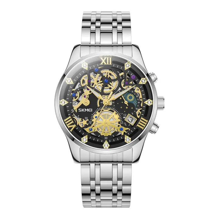 Reloj para hombre, reloj esqueleto Gear Design para hombre, cronógrafo analógico de cuarzo para hombre. - 1
