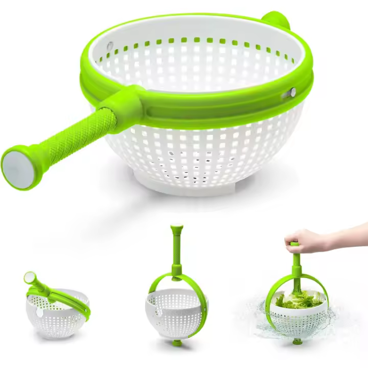 Escurridor de ensaladas plegable 2 en 1, fácil de usar, para ensaladas, frutas, verduras y lechuga - 3 cuartos, blanco/verde - 1