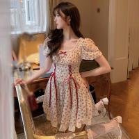 Vestido De Princesa Corto Para Mujer Con Manga Puff Y Volante Bordado En Floral Algodón Suave Y Transpirable Estilo Oficina Lady - details 4