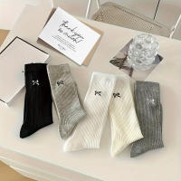 Calcetines De Malla Transpirable Para Mujer 5 Pares Calcetines Intermedios Veraniegos Delgados Con Gran Lazo Bonitos Y Cómodos - details 3