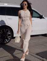 Vestido Largo De Verano Elegante Para Mujer Con Cuello Redondo Y Sin Mangas Tejido De Lana Chic Para Comunicación Traje Feminino - details 0