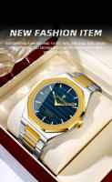 Reloj De Lujo Para Hombre Con Diamantes Y Luz Nocturna Calendario Doble Cuarzo Movimiento 41mm Azul Oro Acero Inoxidable Reloj De Moda Negocios Resistente Al Agua - details 8