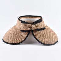 Sombrero De Paja Verano Para Mujer Plegable Gran Alas Con Lazo Protección Solar Para Playa Y Viajes - details 5