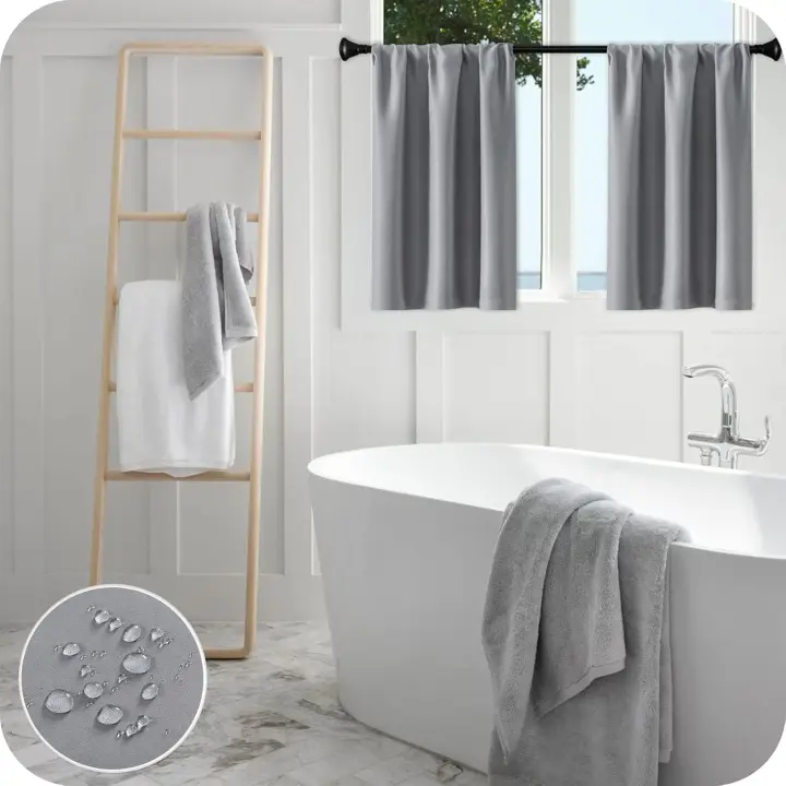 Grey Blackout Curtains with Rod Pocket for Caravan Cafe and Kitchen, Waterproof Curtains for Bathroom Window, 2 Panels 60x90 CM 24x35 Inch Light Grey - 1