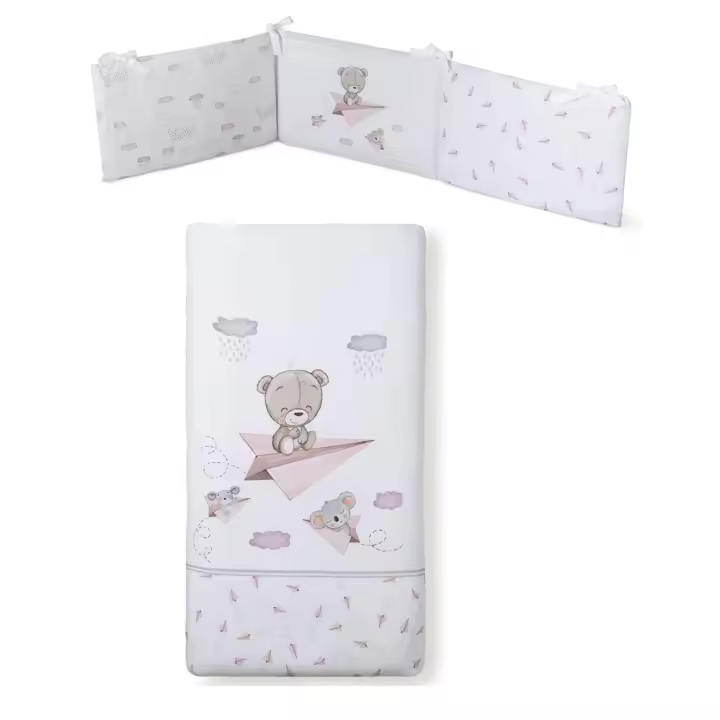 INTERBABY SET DE 2 PIEZAS FUNDA NORDICA CON RELLENO + CHICHONERA MODELO PAPER PLAIN EN AZUL/ ROSA y GRIS - 1