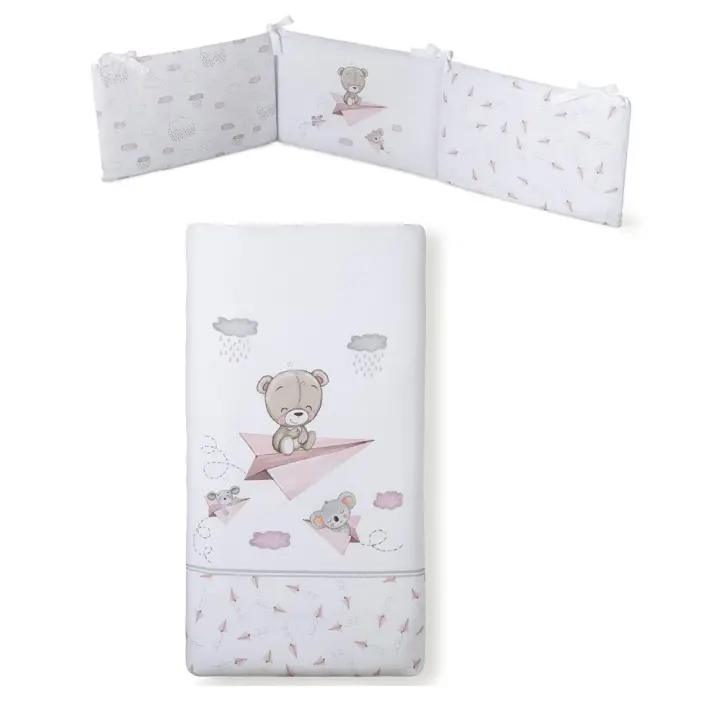 INTERBABY SET DE 2 PIEZAS FUNDA NORDICA CON RELLENO + CHICHONERA MODELO PAPER PLAIN EN AZUL/ ROSA y GRIS - 1